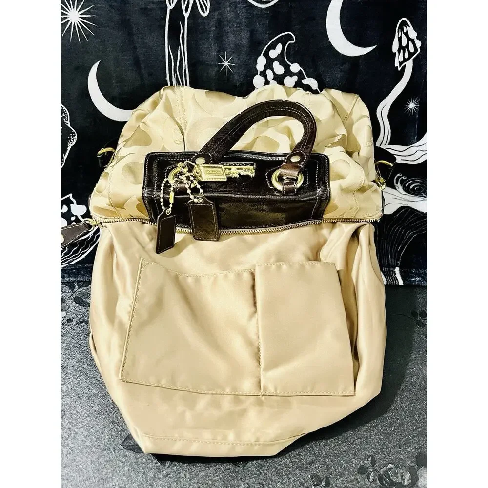 Coach Madison Audrey Op Art Khaki Brown Satchel 14294 Leather Trim Gold